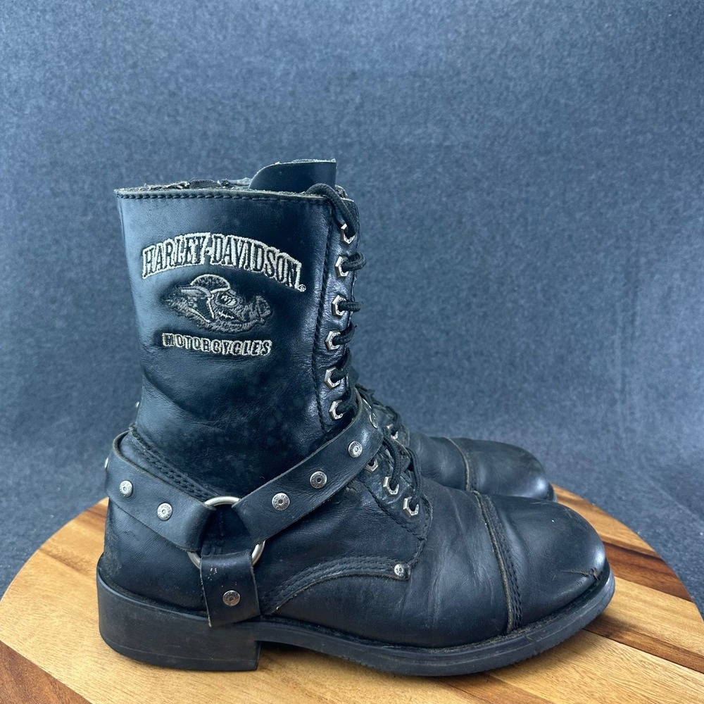 Harley Davidson Men's Leather Boots Size 11.5 Black 94029 Lace Zip Up 10"